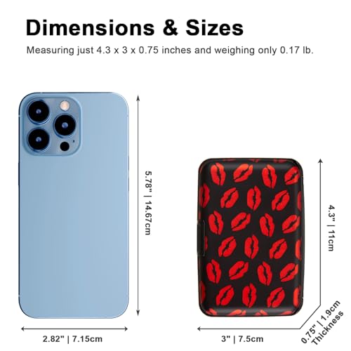 Credit Card Holder, Metal Card Wallet RFID Blocking Mini Slim Aluminum Business Hard Card Case for Women Men (Red Lips) - color: Red Lips