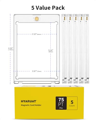75PT Magnetic Card Holders for Trading Cards, 5 Pack Clear White | One Touch UV Protection Display Cases with Magnetic Closure for Thick Sports Cards, TCG Cards, Patch Cards and Collectibles - size: 2.52 x 3.54 in 75PT Magnetic Card Holders
