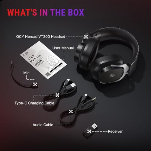 QCY Heroad VT200 Gaming Headset for PC: 53mm Neodymium Drivers - Detachable Noise Canceling Microphone - 2.4G/Bluetooth 6.0/Wired - Compatible for PS4/PS5, Switch, Xbox - 7.1 Surround Sound - color: Sliver