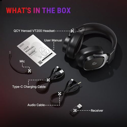 QCY Heroad VT200 Gaming Headset for PC: 53mm Neodymium Drivers - Detachable Noise Canceling Microphone - 2.4G/Bluetooth 6.0/Wired - Compatible for PS4/PS5, Switch, Xbox - 7.1 Surround Sound - color: Sliver