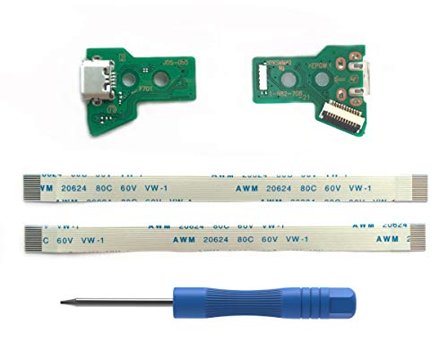 2PCs JDS-055 Replacement Charging Port Assembly for PS4 DualShock 4, Repair Part Micro USB Adaptor Charger Socket Board Connector Module for PlayStation DS4 Controller, Flex Cable, Tool Screwdriver - color: JDS-055