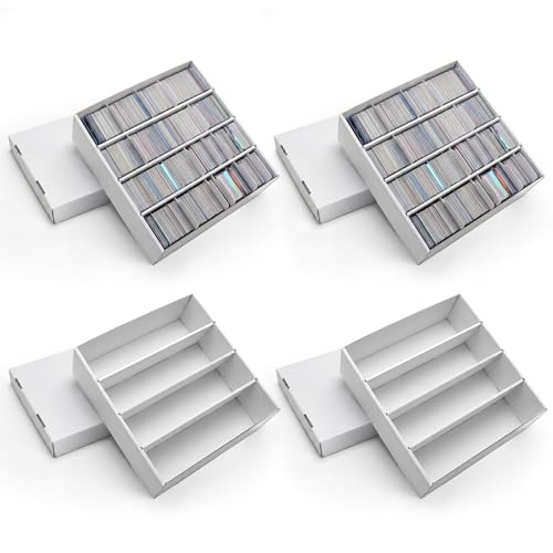 RLAVBL 4 Pack Trading Card Storage Box, 3600 Count Cardboard Card Boxes with Dividers for Sports, MTG, TCG, Toploader, 4 Row - size: 4 Pack (4 Row)