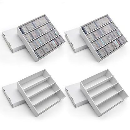 RLAVBL 4 Pack Trading Card Storage Box, 3600 Count Cardboard Card Boxes with Dividers for Sports, MTG, TCG, Toploader, 4 Row - size: 4 Pack (4 Row)