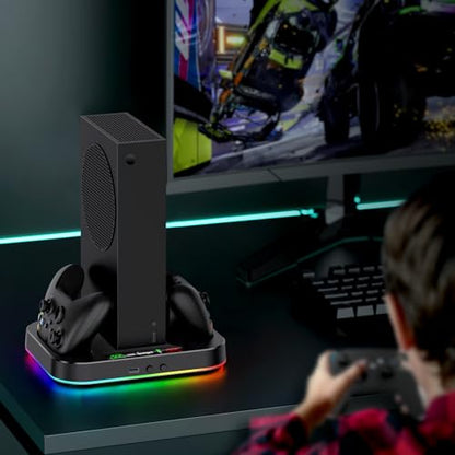 Cooling Stand for Xbox Series S with RGB Light, MENEEA Fast Charger Station with 2x1400mAH Batteries,Cooler Accessories with 3-Speed Adjustable Fan, Dual Charger Dock, 15 Light Modes, 2.0 USB Port - color: Black