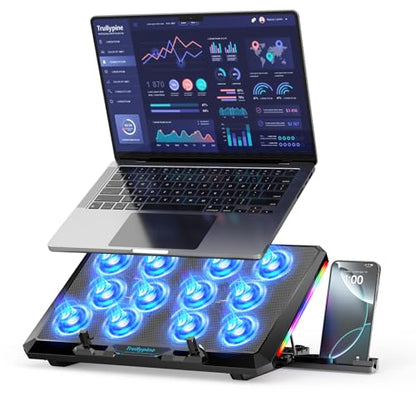 Laptop Cooling Pad with 12 Quiet Fans, Slim Portable for 12-17.3 Inch Laptop Cooler Stand with 5 Height Adjustable, Ergonomic Gaming Cooling Fan Pad with Two USB Ports & Phone Holder (Gear) - size: 12Fan-Gear