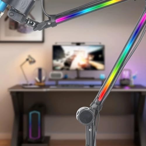 Yunseity Microphone Arm Stand Boom Arm Desk Mic Stand with RGB Light 22 Color Modes for Gaming Streaming Podcast
