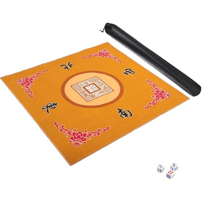 Mahjong Mat with 3 Dice, Mahjong Table Mat for Poker, Card Games, Board & Tile Games, Anti Slip and Noise Reduction Table Cover (Yellow, 31.5 inches) - color: Yellow