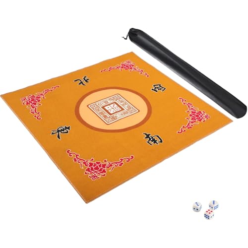 Mahjong Mat with 3 Dice, Mahjong Table Mat for Poker, Card Games, Board & Tile Games, Anti Slip and Noise Reduction Table Cover (Yellow, 31.5 inches) - color: Yellow