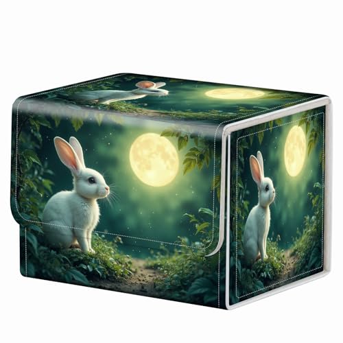Strong Magnet for TCG MTG Commander Deck Box Playing Card Case Magic Deck Box Creative Pattern Trading Card Storage Box for Collectible Games, Golden Moon Cute White Rabbit - color: Golden Moon Cute White Rabbit