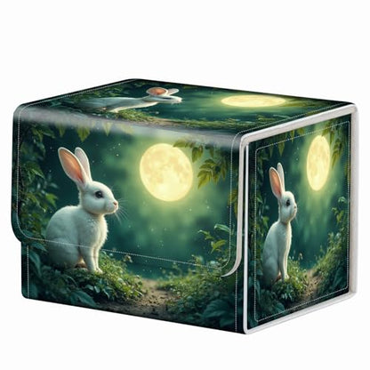 Strong Magnet for TCG MTG Commander Deck Box Playing Card Case Magic Deck Box Creative Pattern Trading Card Storage Box for Collectible Games, Golden Moon Cute White Rabbit - color: Golden Moon Cute White Rabbit