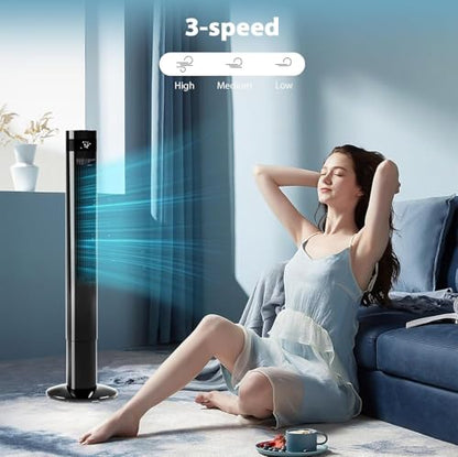 Antarctic Star Tower Fan 42INCH, BLACK | 85°Oscillating, Quiet Cooling 12H Timer Remote Control Bladeless 3 Speeds Wind 3 Modes - color: Black, size: 42 Inch