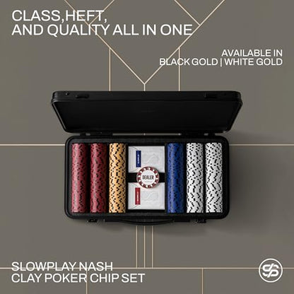 SLOWPLAY Nash Clay Poker Set, 14g&40mm Poker Chips for Texas Hold'em | Black Gold Edition; 300 pcs Numbered Full Set; premium case with PC Shell; clay composite poker chips; Art Deco style - color: Black Gold, size: 300PCS Numbered Full Set (1, 5, 25, 100