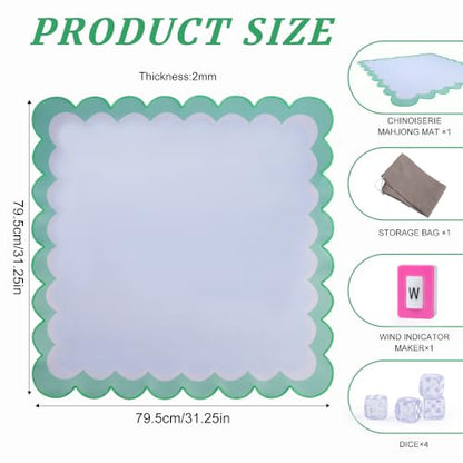 Mahjong Mat for Table 31.25"x31.25" - Anti-Slip American Mahjong Mat with Carrying Bag, Dice & Wind Indicator, Noise-Reducing Table Cover for Mahjong Poker Board Games, Light Blue - color: Light Blue