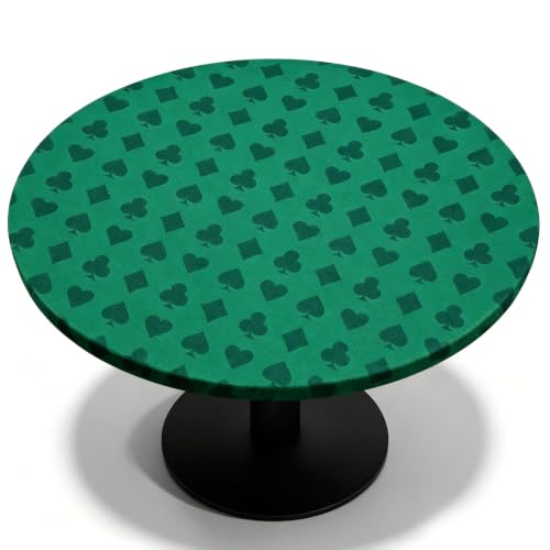 Mixweer Round Poker Table Cover, Fitted Felt Card Table Cover with Elastic Fits 36-48 Inch Round Tables, Casino Style Green Tablecloth for Poker, Blackjack, Bridge, Mahjong, Domino Game Nights
