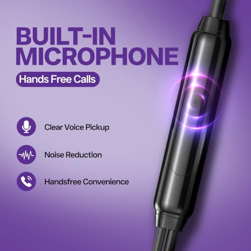 FASTER SH-2C Raven USB-C Wired Earphones with Mic, 3.9 ft Cable | Hi-Fi Bass In-Ear Metal Headphones, Black, 10 mm Driver, Button Control for iPhone, Samsung, Laptop, Handsfree with Mic