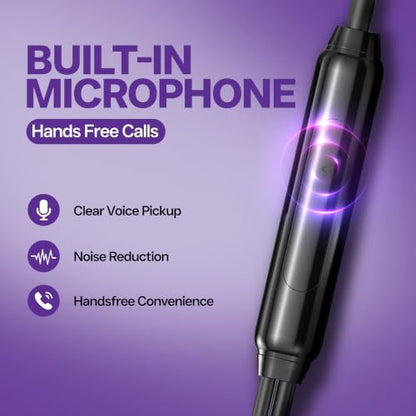 FASTER SH-2C Raven USB-C Wired Earphones with Mic, 3.9 ft Cable | Hi-Fi Bass In-Ear Metal Headphones, Black, 10 mm Driver, Button Control for iPhone, Samsung, Laptop, Handsfree with Mic