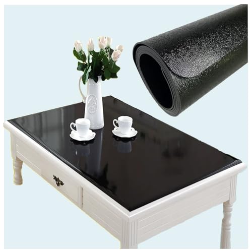 Black Plastic Table Cover Protector,1.5 mm PVC Tablecloth 25x37Inch Waterproof Desk Cover Protector Non-Slip Table Pad for Kitchen,Dresser,Gaming Desk,Dining Room Tables Anti-Scratch - size: 25x37 Inch