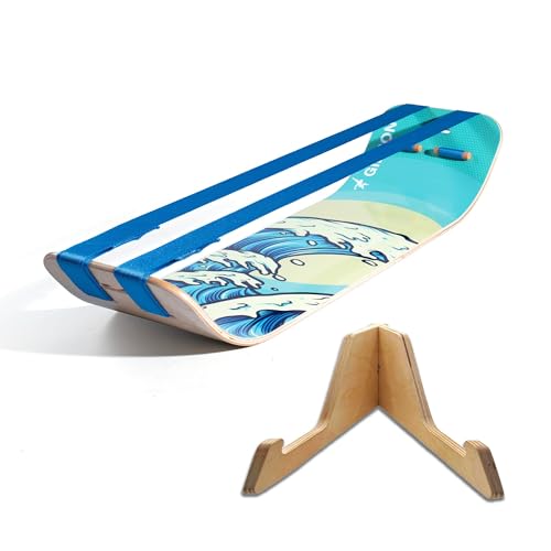 GIBBON SlackBoard, Balance Board Kids & Adults, Slackline Balance Trainer | 1 & 2 Line Options, Slack Board, Core Workout Equipment, Home Gym Training, Standing Desk Exercise, Yoga, Agility, Pilates - color: Waves Plus with Stand