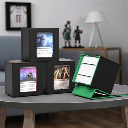 Kabinka MTG Deck Box with Window, Commander Deck Box for Trading Cards, Holds 110+ Double Sleeved Cards, Fits TCG CCG EDH (Black Green) - color: Black Green