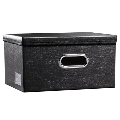 PRANDOM Collapsible Storage Box with Lid [1-Pack] Leather Fabric Foldable Storage Bin Organizer Container Basket Cube with Cover for Home Bedroom Closet Office Nursery Black (13.6x9.6x6.9) - color: Black, size: Small(1-Pack)