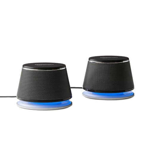 Amazon Basics Stereo 2.0 Speakers for PC or Laptop with Volume Control, 3.5mm Aux Input, USB-Powered, 1 Pair, Black - color: Black, size: 1 Pair