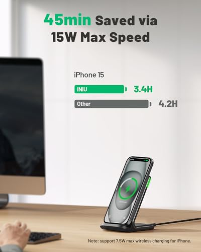 INIU Wireless Charger, 15W Fast Wireless Charging Station with Sleep-Friendly Adaptive Light Compatible with iPhone 17 16 15 14 13 12 Pro Max Samsung Galaxy S25 S24 S23 Note 20 Google etc - color: Black