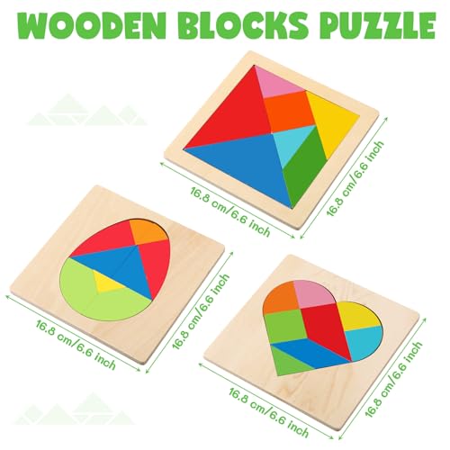 Yunsailing 3 Pack Large Wooden Blocks Puzzles Hexagon Tangram Puzzle Wooden Russian Brain Puzzles for Adult Challenge Teasers Geometric Jigsaw Logic Iq STEM Educational Gift Graduation(Novel) - style: Novel