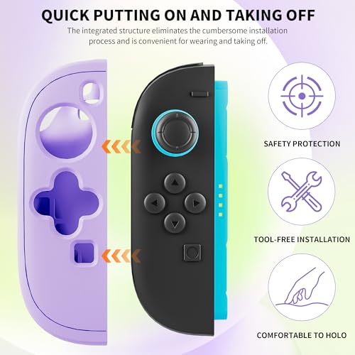 FUNDIARY Replacement for Nintendo Switch 2 Controller, Switch Wireless Controllers Compatible with Switch 2, Anti-Slip Soft Silicone Protective Cover with 2 Thumb Caps, Purple+Green - color: Purple and Green