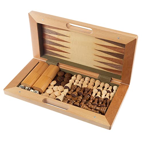 3-in-1 Chess, Backgammon, and Checkers Set – Wooden Board Game Set Folds for Practical Storage and Transport – Travel Board Games by Trademark Games - style: 3-in-1