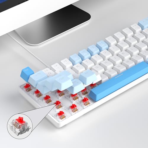 MageGee Portable 60% Mechanical Gaming Keyboard, MK-Box LED Backlit Compact 68 Keys Mini Wired Office Keyboard with Red Switch for Windows Laptop PC Mac - Sky Blue - color: Sky Blue/Red Switch