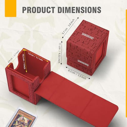 MTG Commander Deck Box with Display Window, Magnetic Closure Card Case Holds 100+ Double-Sleeved Cards, PU Leather TCG Storage Box Compatible with PTCG, Sports & Trading Cards (Red) - color: Wine