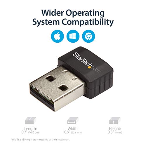 StarTech.com Wireless USB WiFi Adapter – Dual Band AC600 Wireless Dongle - 2.4GHz / 5GHz - 802.11ac Wi-Fi Laptop Adapter (USB433ACD1X1) | Dual Band AC600 Wireless Dongle, 802.11ac Wi-Fi Laptop Adapter - size: 433 Mbps AC (Nano), style: USB 2.0