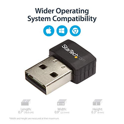 StarTech.com Wireless USB WiFi Adapter – Dual Band AC600 Wireless Dongle - 2.4GHz / 5GHz - 802.11ac Wi-Fi Laptop Adapter (USB433ACD1X1) | Dual Band AC600 Wireless Dongle, 802.11ac Wi-Fi Laptop Adapter - size: 433 Mbps AC (Nano), style: USB 2.0