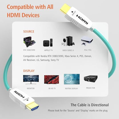 8K Fiber Optic HDMI 2.1 Cable, 48Gbps, 8K60, 4K120, HDR, eARC, 85FT | Fiber Optic Technology Reduces EMI and Signal Loss vs Copper Cables for Stable 4K@120Hz Gaming and Long-Distance 8K Video - color: A-8K Fiber Gen3/C, size: 85FT