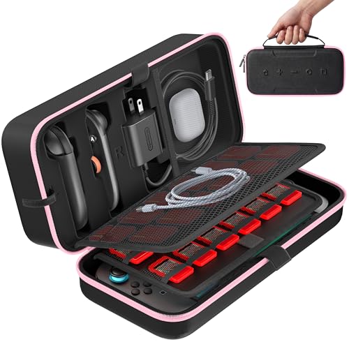 OIVO Carrying Case Compatible with 2025 Nintendo Switch, Portable Switch 2 Travel Carry Case Fit for Joy-Con 2 & Adapter, Hard Shell Protective Pouch Bag with 24 Game Slots, Pink - color: Pink, size: 2025 inches
