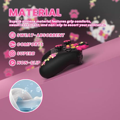 PlayVital Sweetheart Kitty Silicone Skin Compatible with Nintendo Switch Pro Controller Kawaii Anti-Slip Cover, Switch Pro Controller Joystick Grips & Protective Silicone Case - Black - color: Black