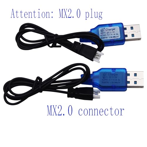 Blomiky 2 Pack 3.7V Lithium Battery USB Charge Cable with MX2.0 Plug Suitable for Some RC Airplane Shark Boat Helicopter Drone Battery / T12 USB