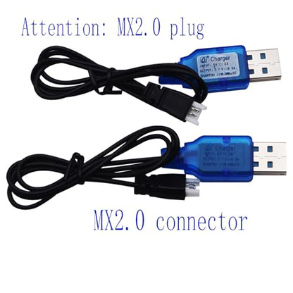 Blomiky 2 Pack 3.7V Lithium Battery USB Charge Cable with MX2.0 Plug Suitable for Some RC Airplane Shark Boat Helicopter Drone Battery / T12 USB