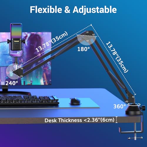 TONOR Gaming Mic Compatible with Xbox, RGB Streaming Boom Mic with 30H Battery Life, Low Noise, Monitoring, Gain Control, One Tap Mute, Fast Charging, Compatible with Capture Card TCX3+ Black - color: Black, style: Modern