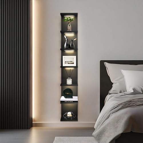 7 Tier Led Light Wall Shelves, Black | Lack Wall Shelf Unite,Vertical Shelf with Remonte Control,Black Shelves - color: 7 Tier Black
