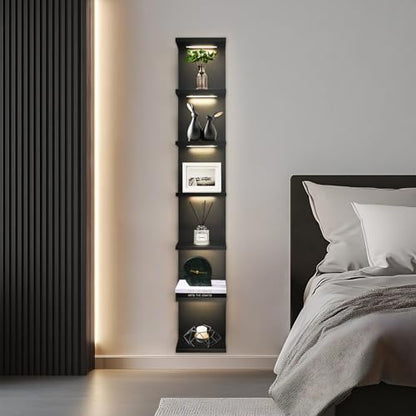 7 Tier Led Light Wall Shelves, Black | Lack Wall Shelf Unite,Vertical Shelf with Remonte Control,Black Shelves - color: 7 Tier Black