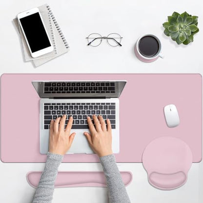 Britimes Pink Keyboard Mouse Pad Set Pink 4 in1 Large Mousepad+Keyboard Wrist Rest+Mouse Wrist Rest+Coaster Ergonomic Design for Home Office Computer 35.4x15.7Inches - color: PINK