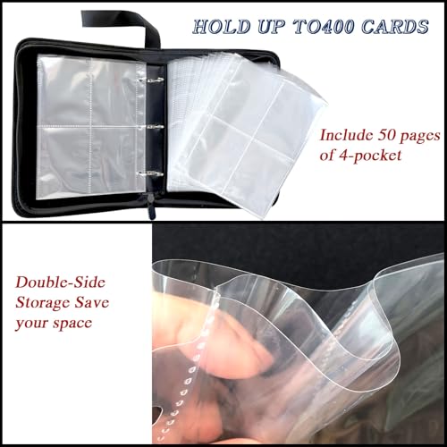 400 Pocket Zippered Basketball Card Binder, 4-Pocket Trading Card Album with 50 Removable Sleeves, PU Leather Waterproof Sports Card Holder for NBA Basketball Cards Storage Display Case Gift - color: Basketball
