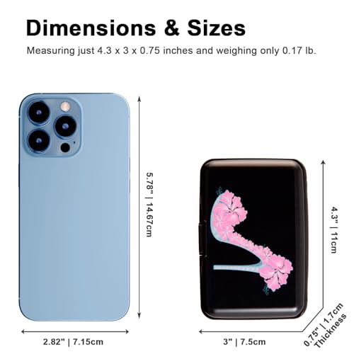 Credit Card Holder, Metal Card Wallet RFID Blocking Mini Slim Aluminum Business Hard Card Case for Women Men (Flower High Heels) - color: Flower High Heels