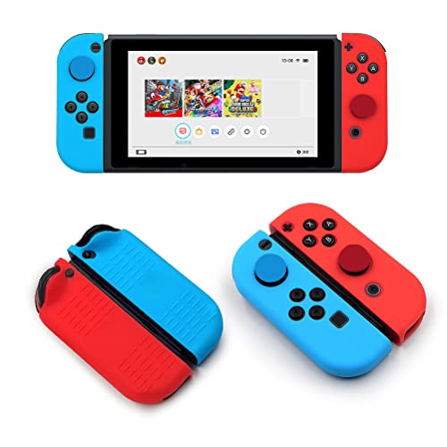 Switch Controller Skin, Anti-Slip Silicone Grips Covers Soft Ultra-Thin Protective Cover Case for Switch Controller (Black) with 2 Cute Thumb Grip Caps