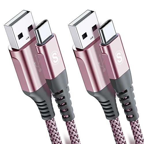 sweguard USB Type C Cable 3.1A Fast Charging [2Pack,6.6ft+6.6ft], USB-A to USB-C Charger Nylon Braided Cord for Samsung Galaxy S21 S20 S10 S9 S8 Plus,Note 20 10 9 8 7,A71 A51 A32,LG,Moto,PS5-Pink - color: Pink, size: 6.6ft+6.6ft