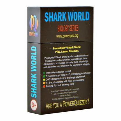 Shark World Biology Trivia Game for Kids & Adults | 200 Questions, 5 Difficulty levels Beginner to Expert, Fun facts, Explanations, Premium matte cards, Hard storage box - style: Shark World
