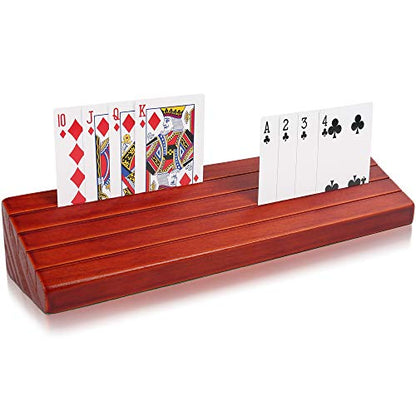 LotFancy Playing Card Holder for Kids, Adults, Seniors, 13.8” Long, Wooden | Wooden Card Holders for Playing Cards, Family Card Game Nights, Canasta, Poker Parties, Large Card Rack, Hands Free, 4 Slots - style: Long Holder