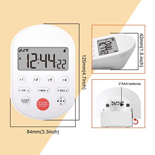 Digital Table-top Timer, 4 Activities Count Down/Count up,Real-time Clock Display,Buzzer Alarm Reminder for Kids and Adults,Time Management for Gym Reading Camping Hiking (White) - color: White