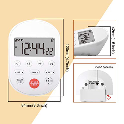 Digital Table-top Timer, 4 Activities Count Down/Count up,Real-time Clock Display,Buzzer Alarm Reminder for Kids and Adults,Time Management for Gym Reading Camping Hiking (White) - color: White